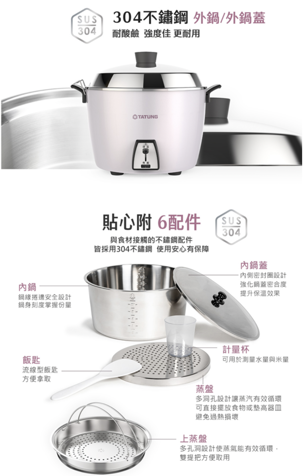 TATUNG 大同 11 人份電鍋 TAC-11L-HP｜星辰粉｜不鏽鋼配件｜深鍋款